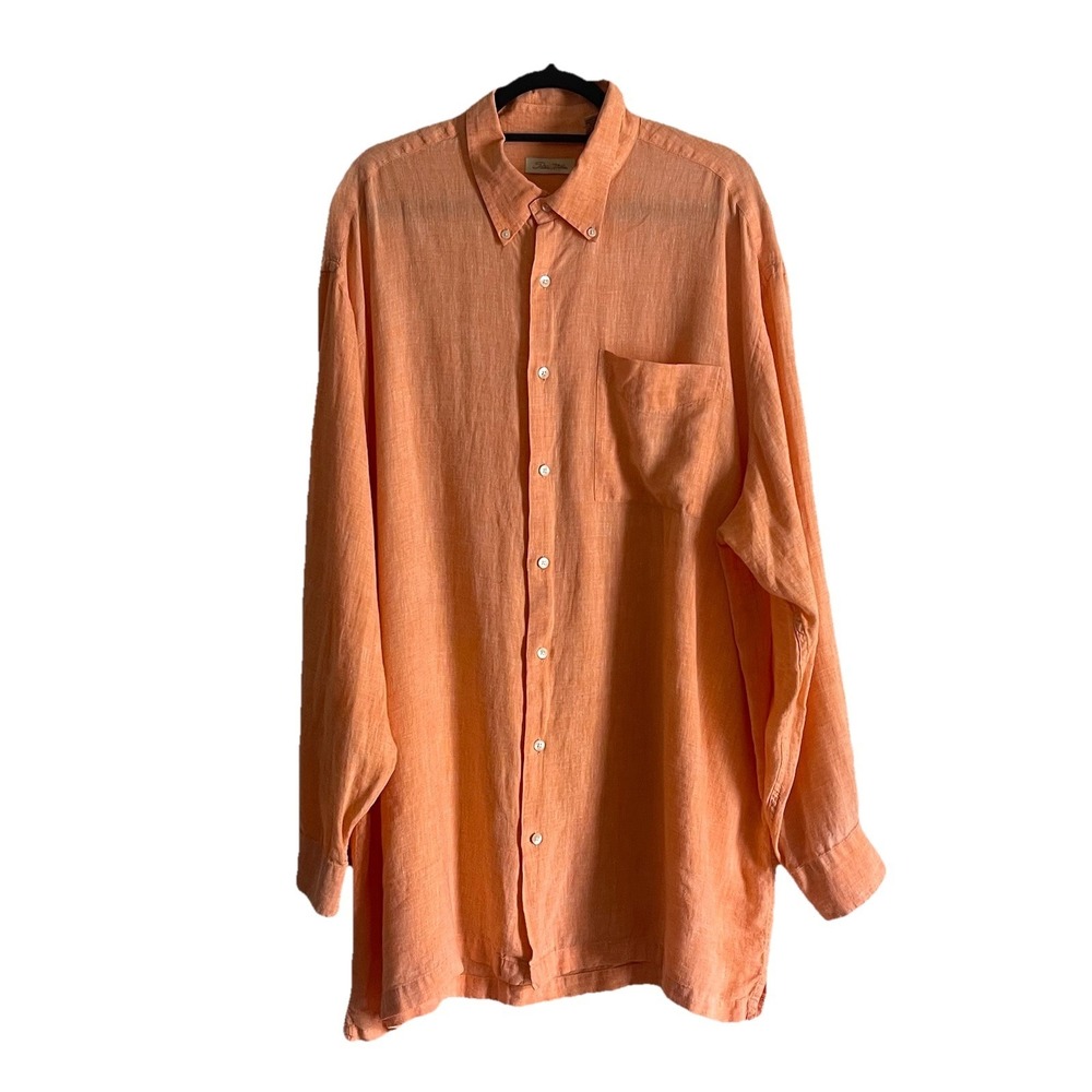Peter Millar Mens Linen Shirt XXL 2X Button Down Orange Tropical Long Sleeve Top